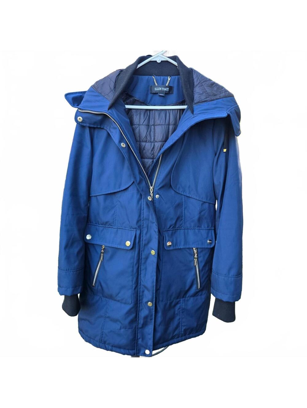 Wmn's Medium - Ellen Tracy Women's Blue Hooded Parka Coat Size Medium
